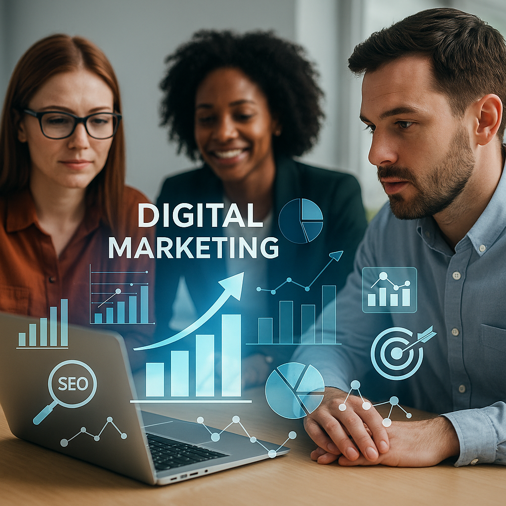 Denver marketing team analyzing digital advertising and SEO data to optimize business growth